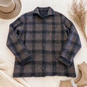 All Saints Men's Plaid Button-Up Cardigan Jacket in Gray and Brown